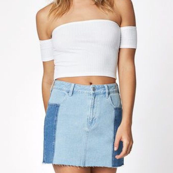 PACSUN CONTRAST TRENDY MINI DENIM SKIRT NWOT 25 - Picture 1 of 4